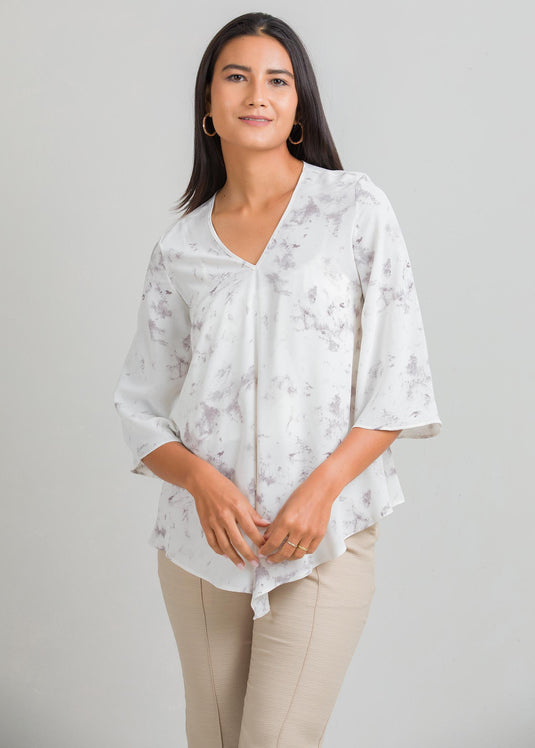 Printed V neck blouse