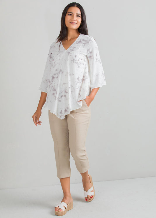 Printed V neck blouse