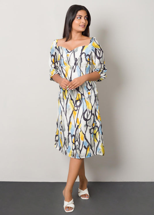 Printed wide neck dress