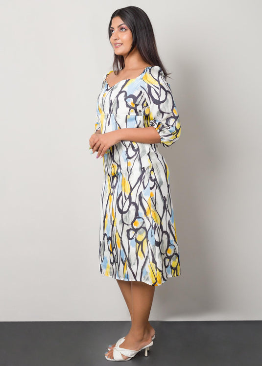 Printed wide neck dress