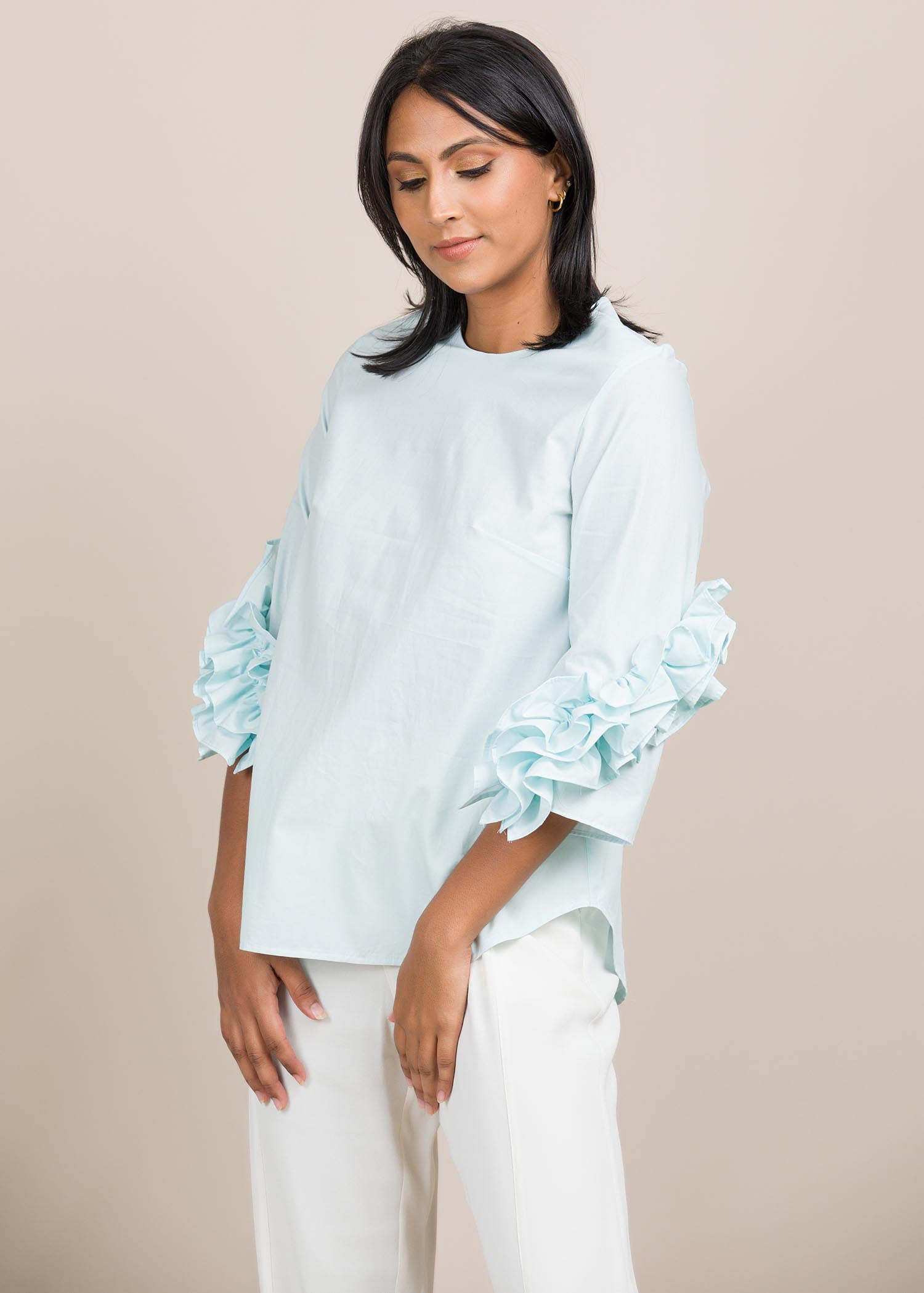 Round neck blouse with frill detail