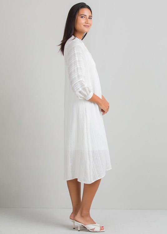 Shift dress with pin tucks on sleeves