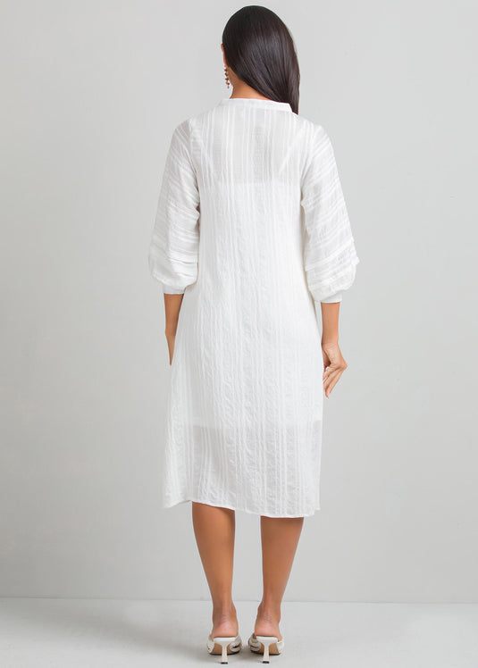 Shift dress with pin tucks on sleeves