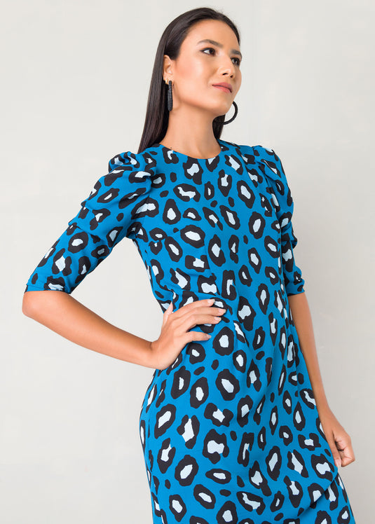 Animal Print Dress With Leg of Mutton Sleeve