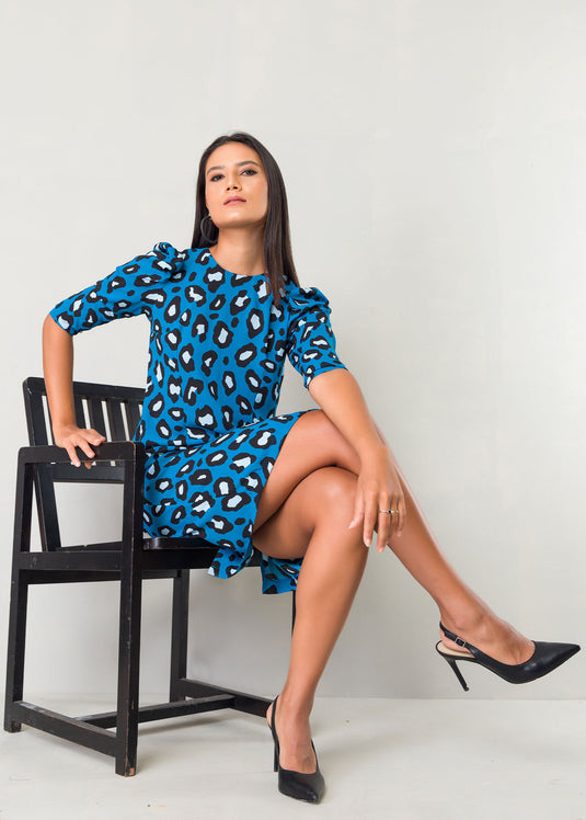 Animal Print Dress With Leg of Mutton Sleeve