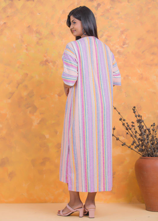 Side slit detailed collared long kaftan dress