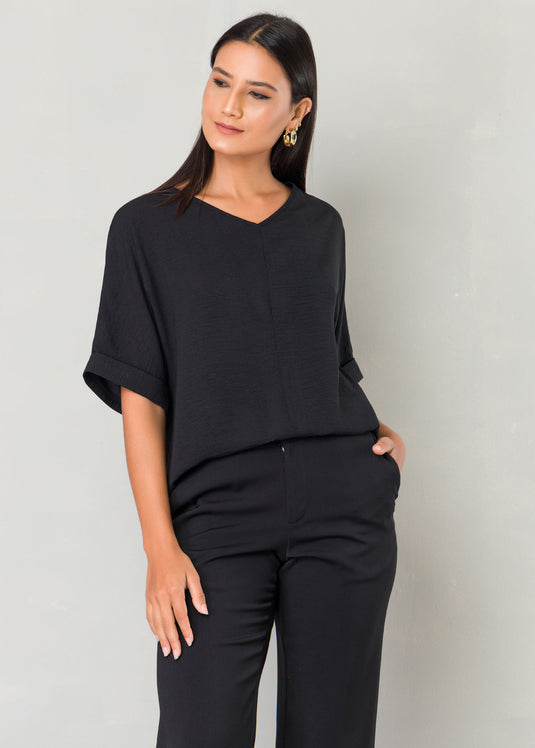 V neck drop shoulder over sized blouse