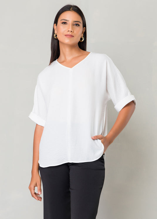 V neck drop shoulder over sized blouse
