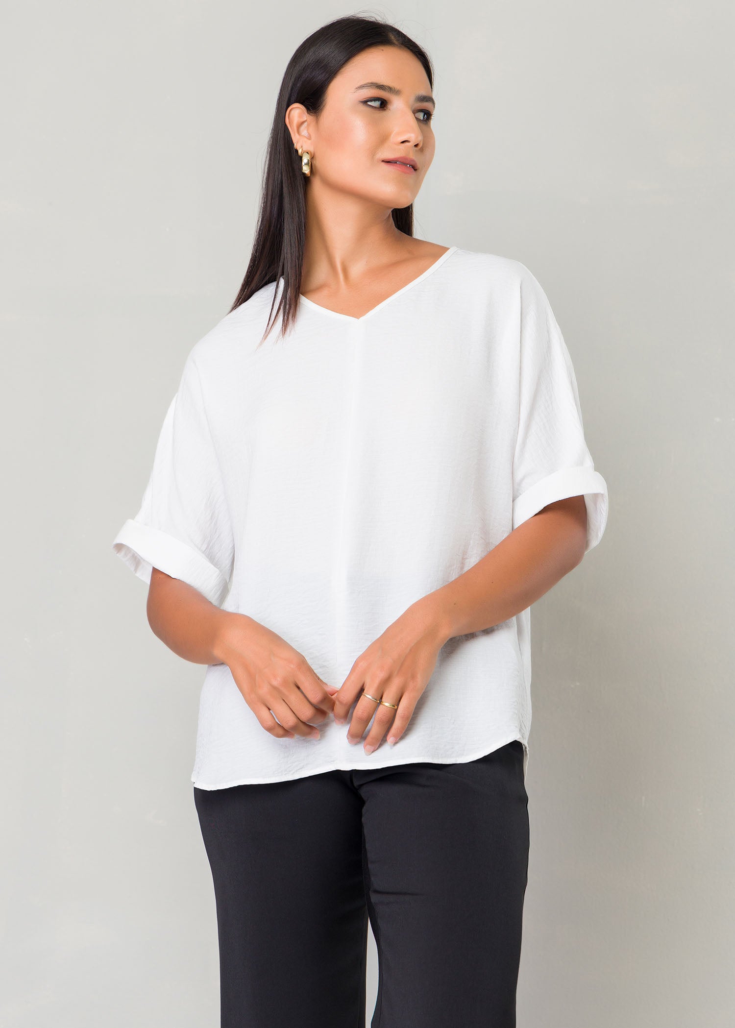 V neck drop shoulder over sized blouse