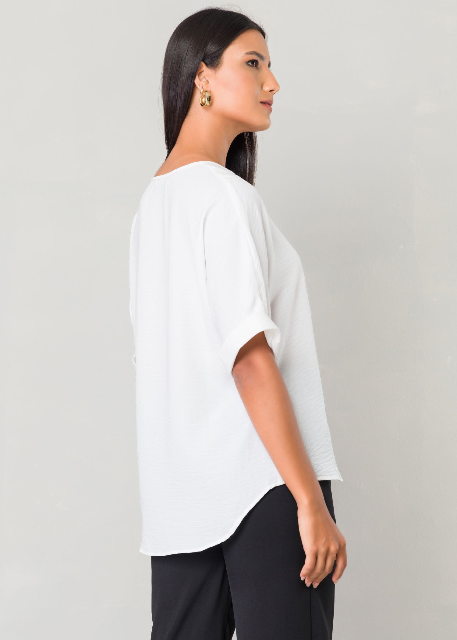 V neck drop shoulder over sized blouse