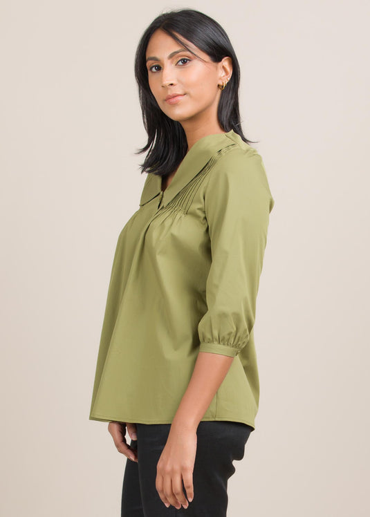 Button down shirt with pin tuck detail