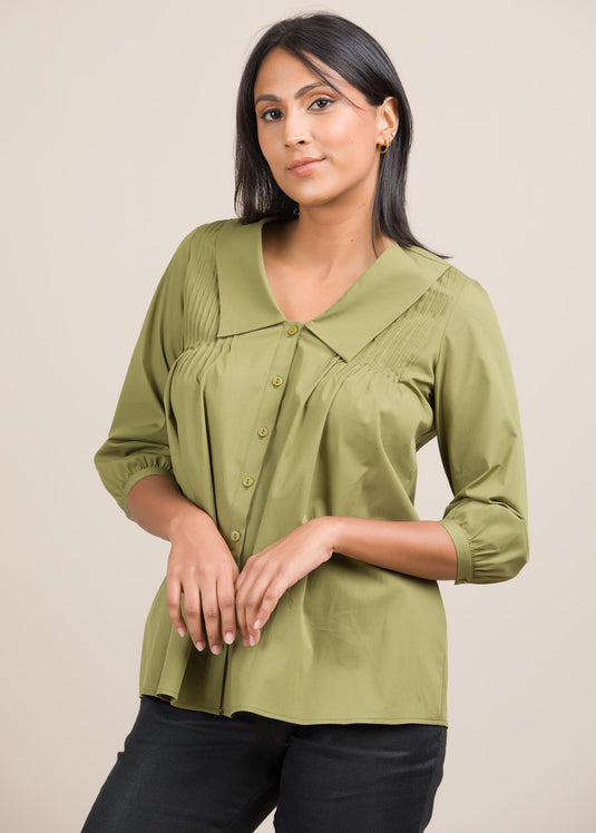 Button down shirt with pin tuck detail