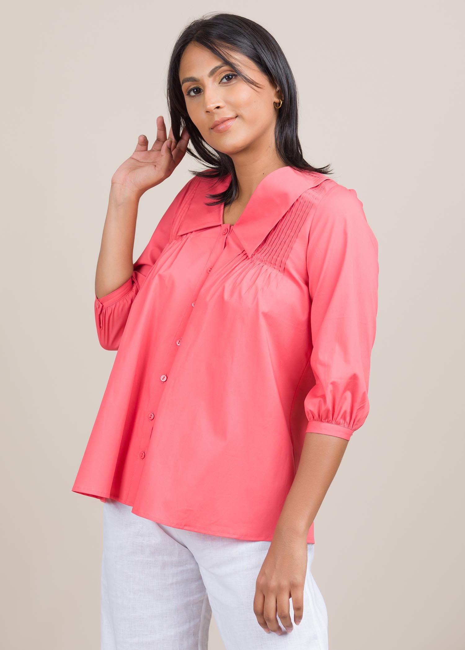 Button down shirt with pin tuck detail