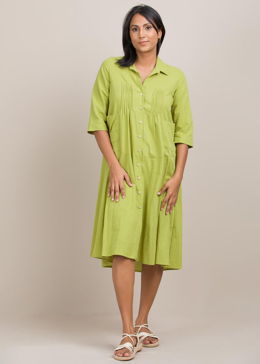 Button down dress with pin tuck details