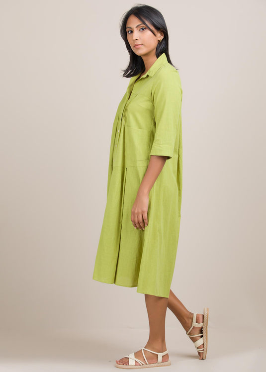 Button down dress with pin tuck details