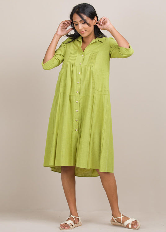 Button down dress with pin tuck details