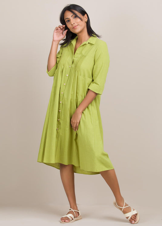 Button down dress with pin tuck details