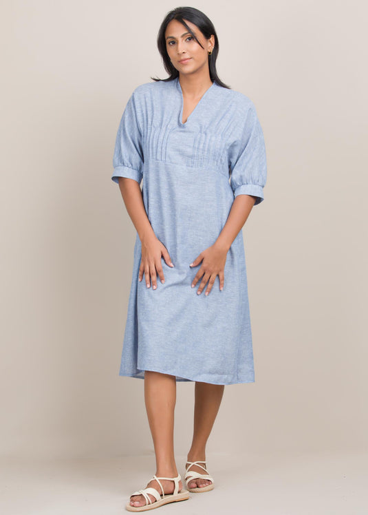 V neck dress with pin tucks