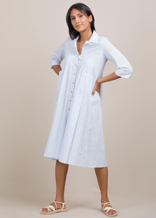 V neck dress with pin tucks