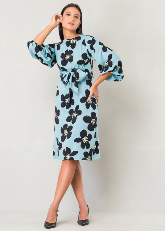 Bold floral print dress with tie