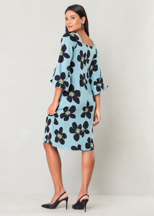 Bold floral print dress with tie