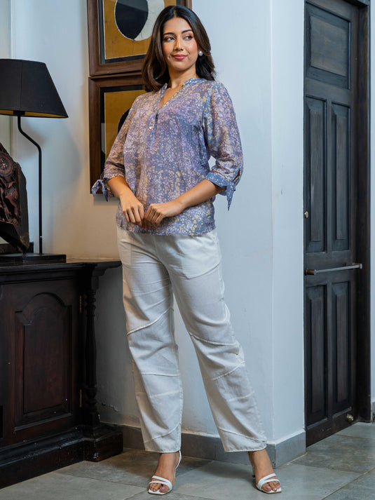 Batik tie sleeve detailed top