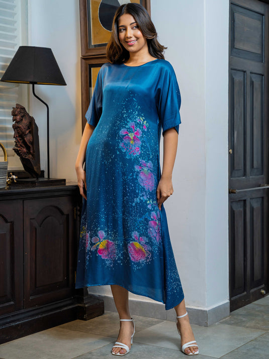Batik round neck rayon silk dress