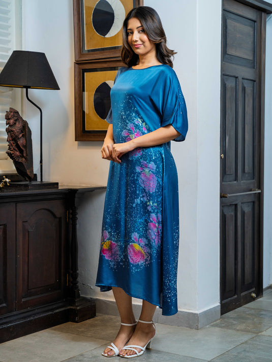 Batik round neck rayon silk dress