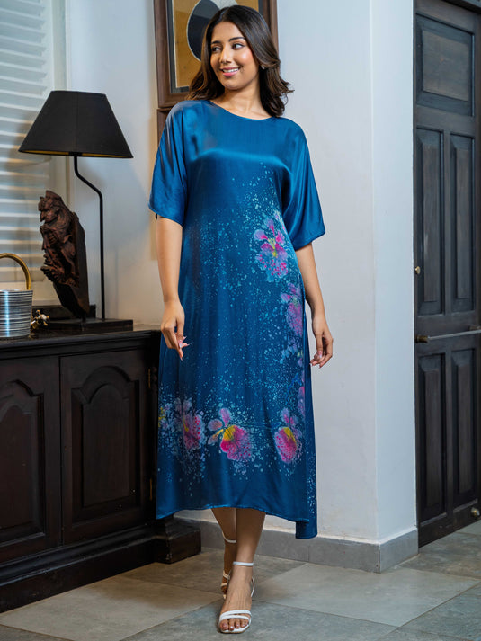 Batik round neck rayon silk dress