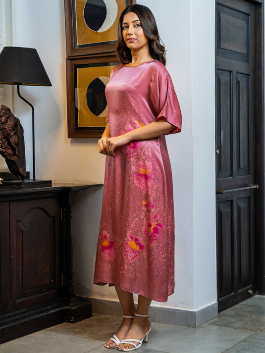 Batik round neck rayon silk dress