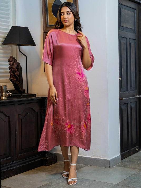 Batik round neck rayon silk dress