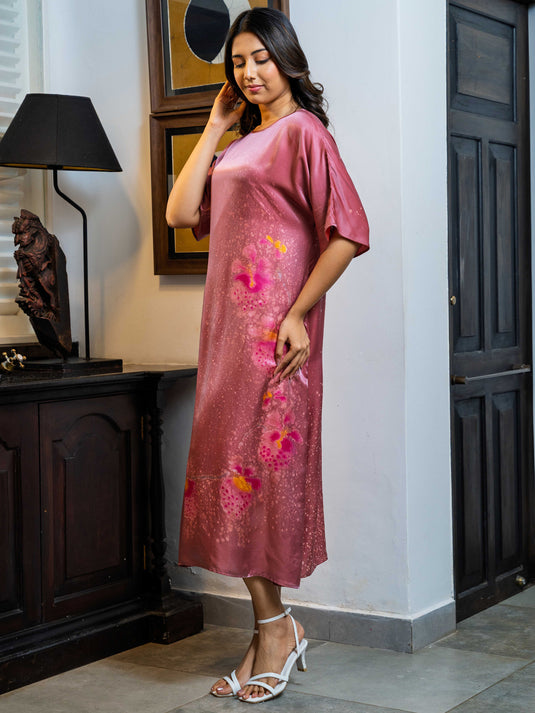 Batik round neck rayon silk dress