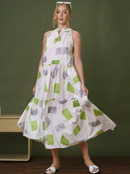 Printed maxi dress with tiered panel