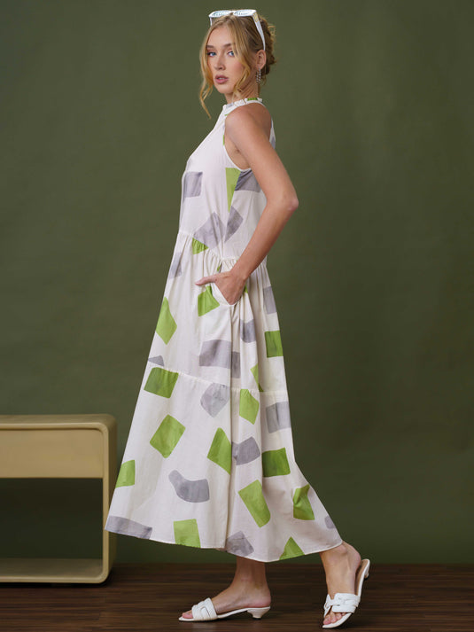 Printed maxi dress with tiered panel