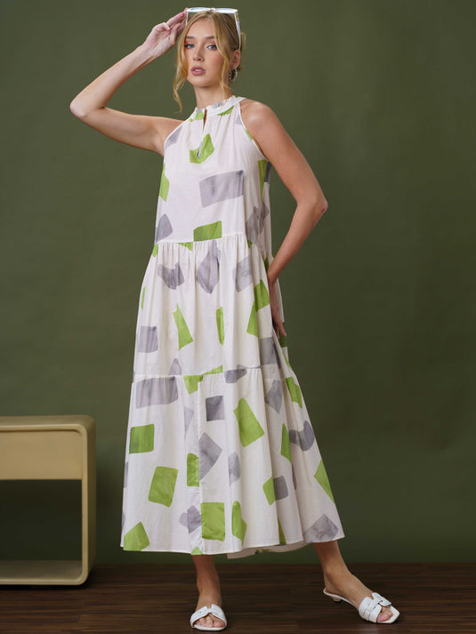 Printed maxi dress with tiered panel