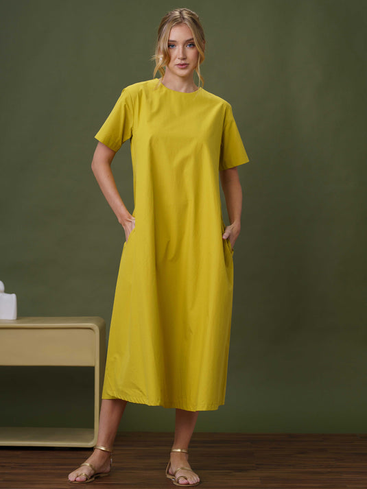 Round neck trapeze midi dress