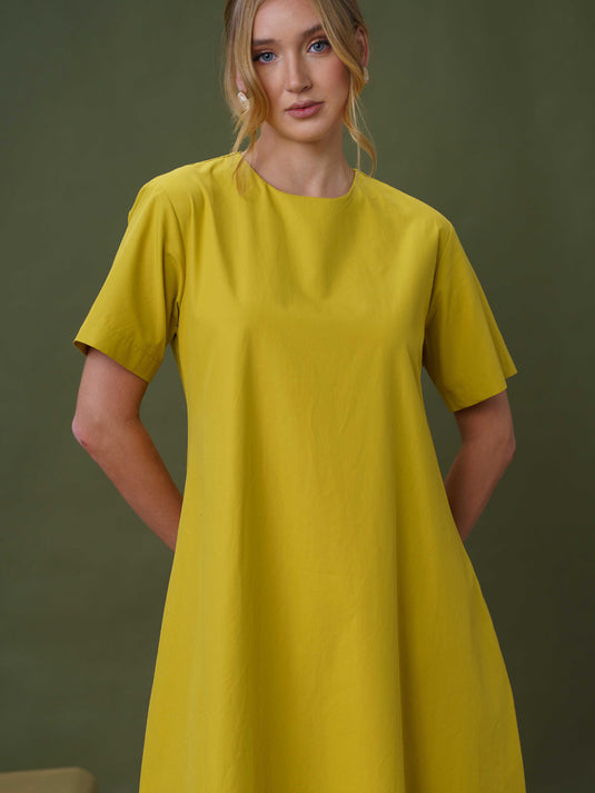 Round neck trapeze midi dress