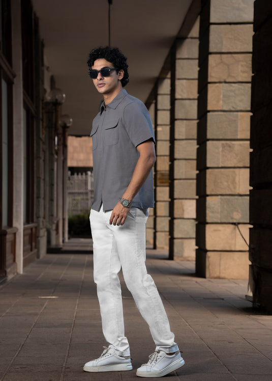 Mens Self Collar T-shirt with  Zipper
