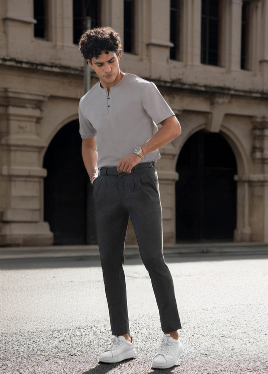 Casual Wear Waffle Notch  Neck  T-Shirt