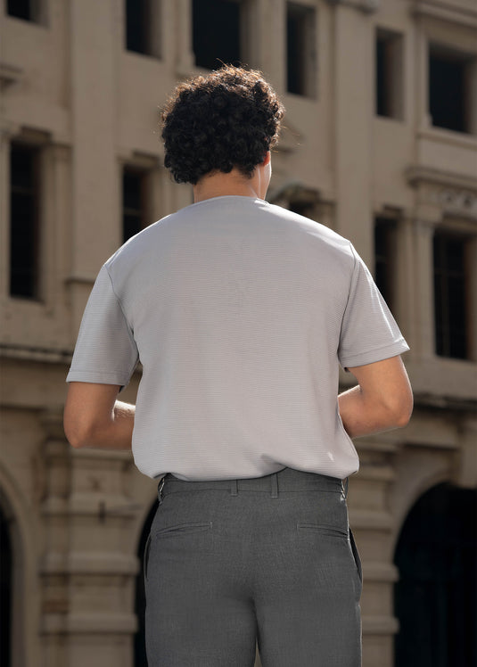 Casual Wear Waffle Notch  Neck  T-Shirt