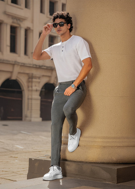 Casual Wear Waffle Notch  Neck  T-Shirt