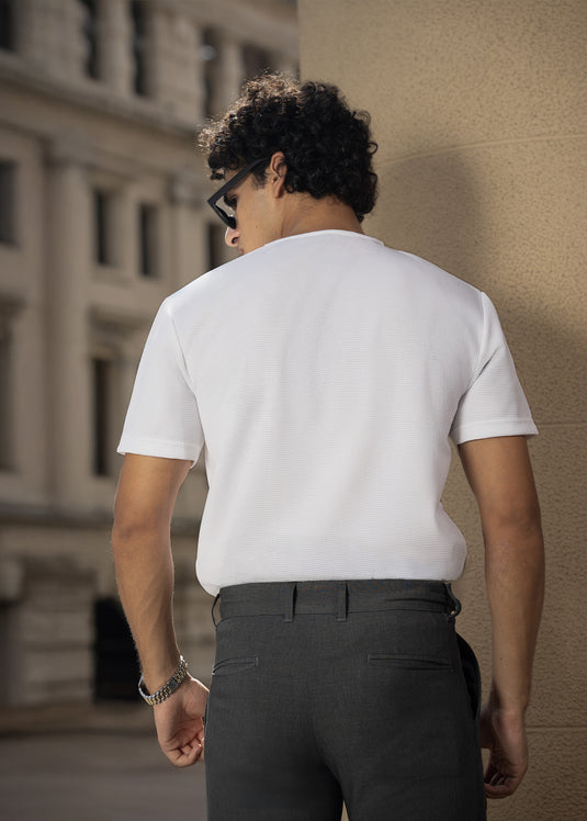 Casual Wear Waffle Notch  Neck  T-Shirt