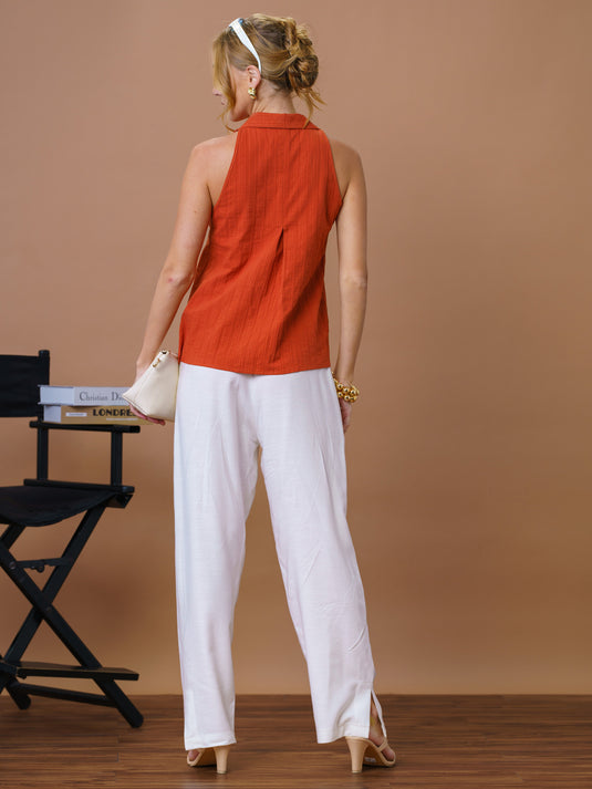 Sleeveless top with tie-ups
