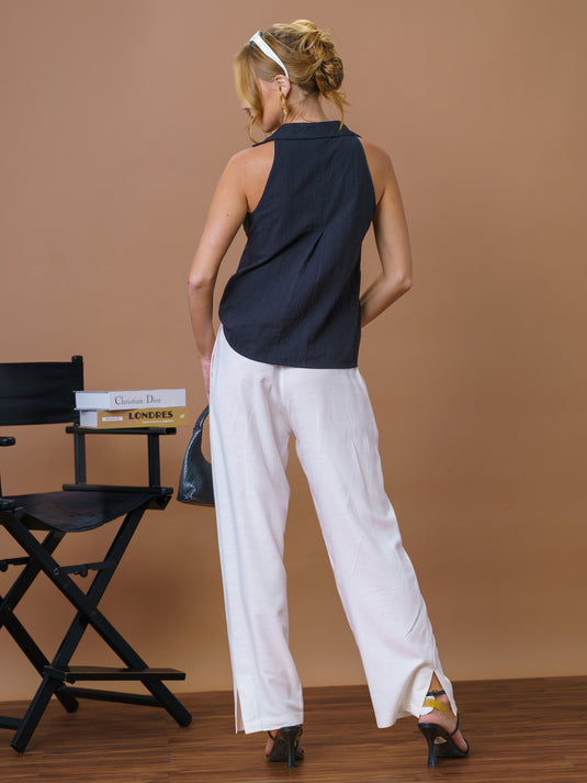 Sleeveless top with tie-ups