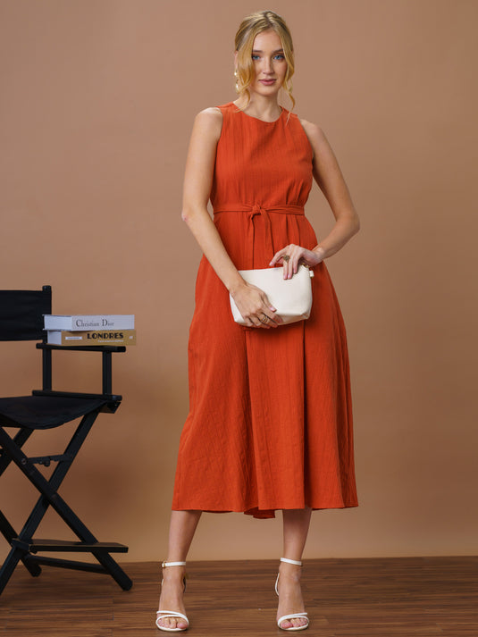 Sleeveless round neck column dress