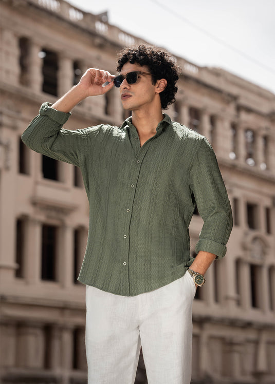 Casual Wear Textured  L/S Shirt