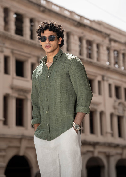Casual Wear Textured  L/S Shirt