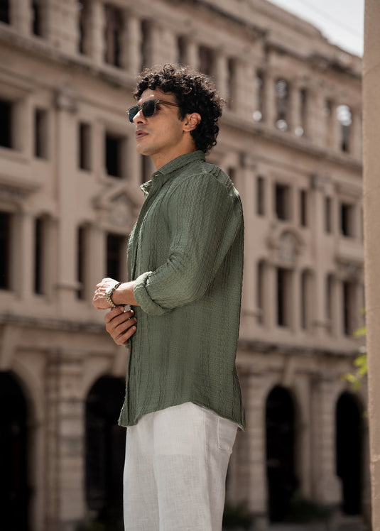 Casual Wear Textured  L/S Shirt