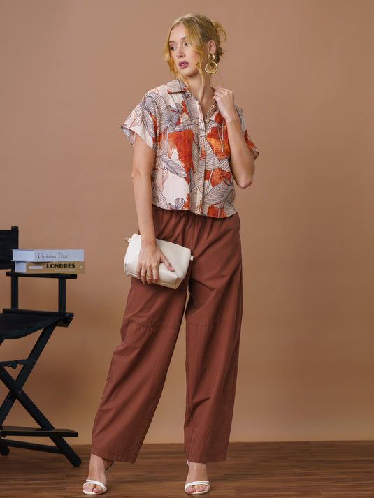 Printed button down crop top