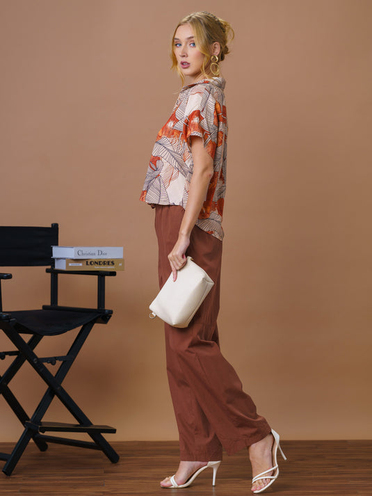Printed button down crop top